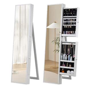 14.41 in. W x 20.67 in. D x 61.02 in. H White Wood Linen Cabinet with Full-Length Mirror and 2 Drawers