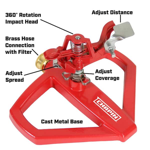 Chapin Wheeled Impact Sprinkler, 360° Automatic, Up To 85 Ft Coverage, Red
