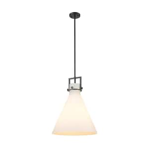 Newton Cone 100-Watt 1-Light Matte Black Shaded Pendant Light with Frosted Glass Frosted Glass Shade