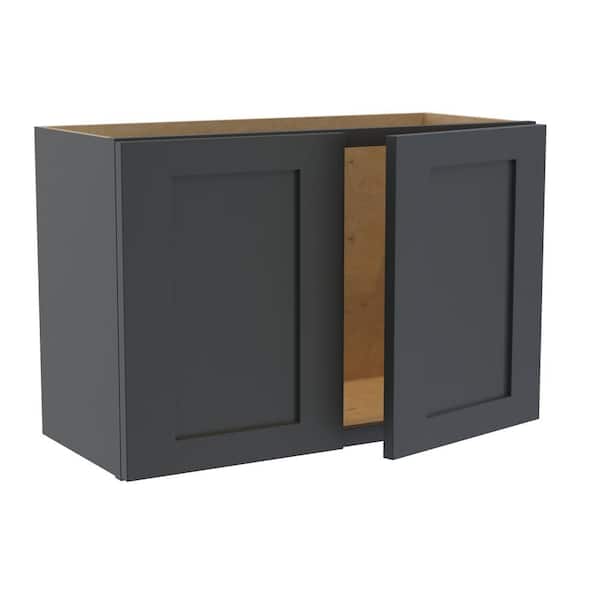 Home Decorators Collection Newport 27 in. W x 12 in. D x 18 in. H Assembled Plywood Wall Bridge Kitchen Cabinet in Deep Onyx with Soft Close