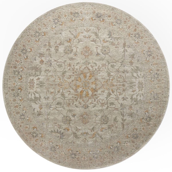 Chris Love Julia Rosemarie Ivory/Natural 7 ft. 9 in. x 7 ft. 9 in. Round Traditional Area Rug