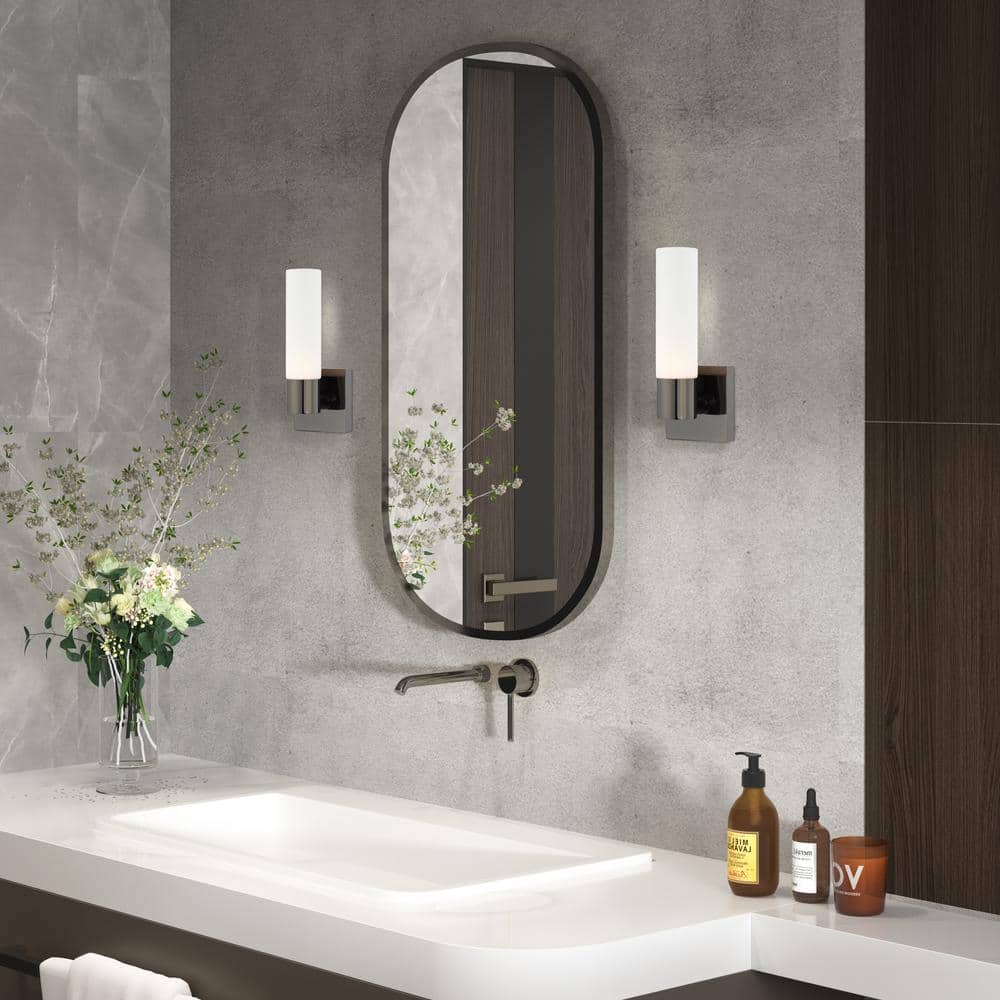 Black Chrome Dimmable Sconce with Satin Opal Glass