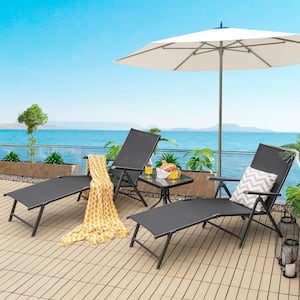 2-Pieces Metal Folding Outdoor Chaise Lounge Chair Portable Reclining Lounger in Black