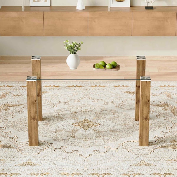 Transparent, Wood Glass 49.6 in. 4-Legs Dining Table Seats-4
