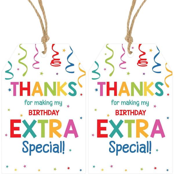 Unbranded Thank You Tags for Birthday Party Favors Confetti Design with String 50 Pcs 300GSM Sturdy Cardboard 3.3x2.2in