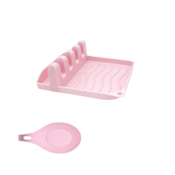 Multiple Utensil Spoon Rest with Heat Resistant for Spatula, Ladle, Tongs, Kitchen Gadgets, and Cooking, Pink (2-Pack)