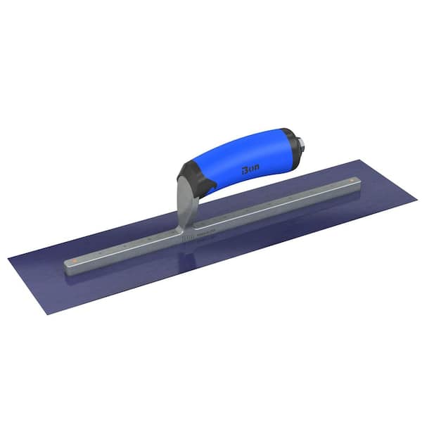 Bon Tool 20 in. x 4 in. Blue Steel Square End Finish Trowel with Comfort Wave Handle and Long Shank