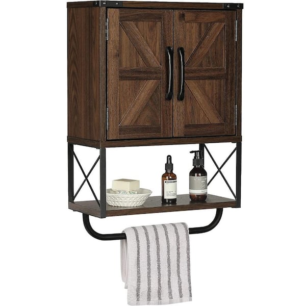 Adrinfly 15 in. W x 7 in. D x 23 in. H in Dark Walnut Wood Ready to Assemble Upper Medicine Cabinet with Adjustable Shelf