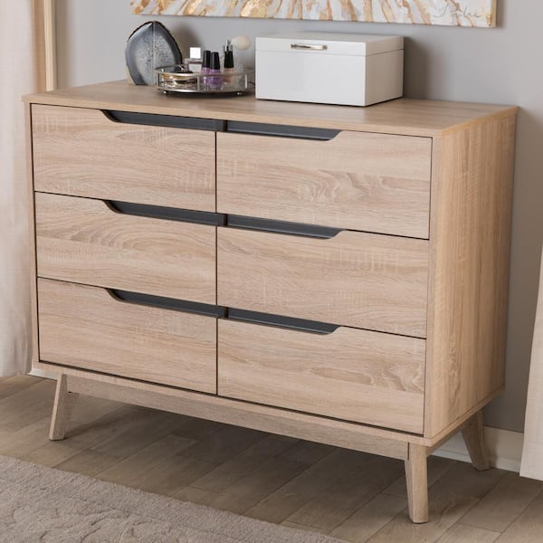 Baxton Studio Fella 6 Drawer Light Brown Wood Dresser 28862 7702