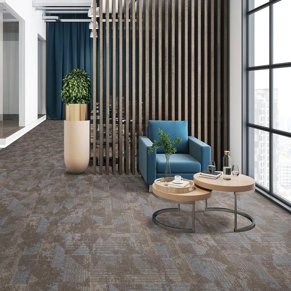 Elite - Berkeley Hills - Brown Com/Res 12 x 36 in. Glue-Down or Floating Carpet Tile Plank (42 sq. ft.)