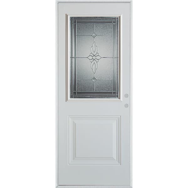 Stanley Doors 36 in. x 80 in. Victoria Zinc 1/2 Lite 1-Panel Prefinished White Left-Hand Inswing Steel Prehung Front Door