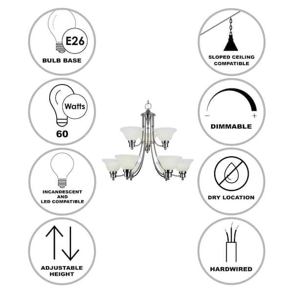 Perkins 9-Light Brushed Nickel Tiered Chandelier Light Fixture with Marbleized Glass Shades