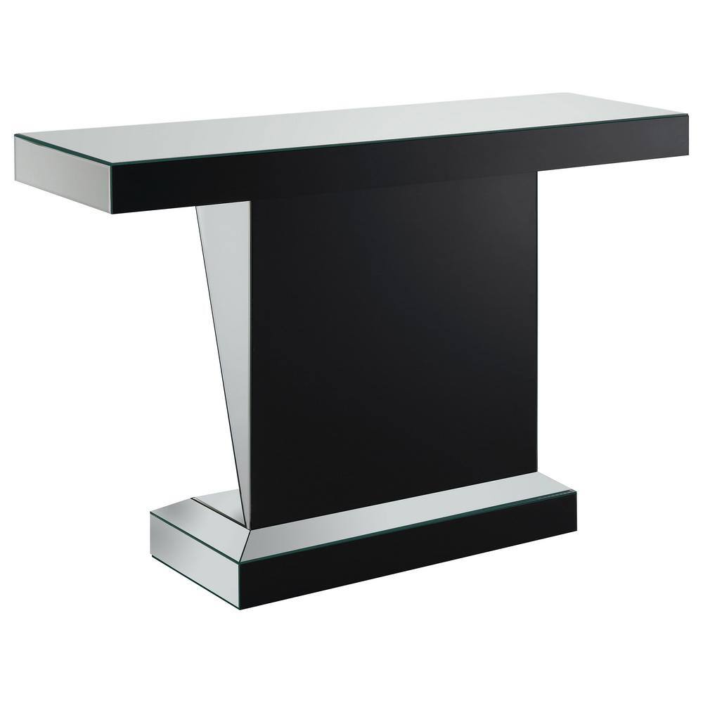 Silver Mirrored Rectangular Sofa Table with Triangle Detailing