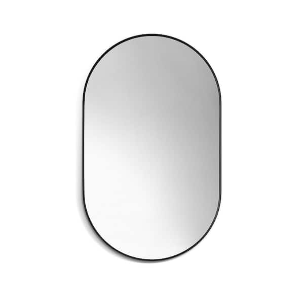 Altair Ispra 22 in. W x 36 in. H Small Oval Aluminum Framed Wall Bathroom Vanity Mirror in Matt Black