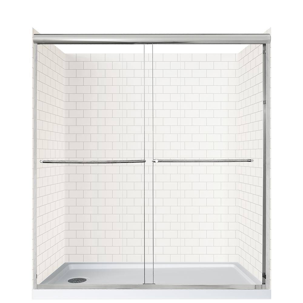 Cove Sliding 60 in. L x 32 in. W x 78 in. H Left Drain Alcove Shower Stall Kit in White Subway and Silver Hardware price history on PriceWatchPro