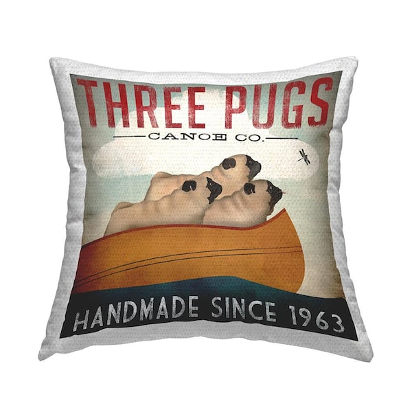Stupell Industries Vintage Canoe Company Boating Pug Dogs Multi-Color Square Outdoor Throw Pillow