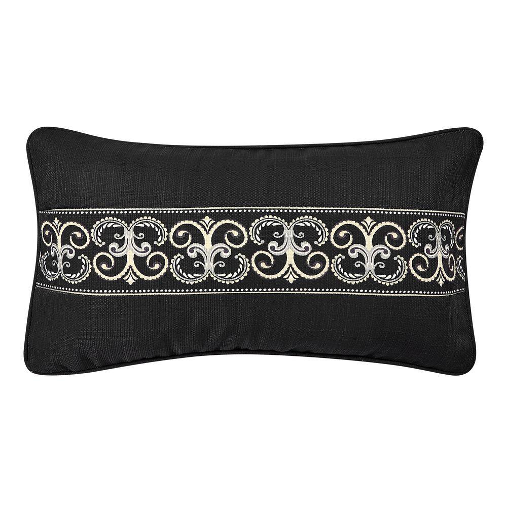 Messina Black Polyester Medallion Boudoir Decorative Throw Pillow 12 In. L 