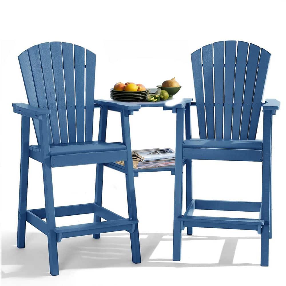 PASAMIC Blue HDPE Tall Adirondack Chair with Removable