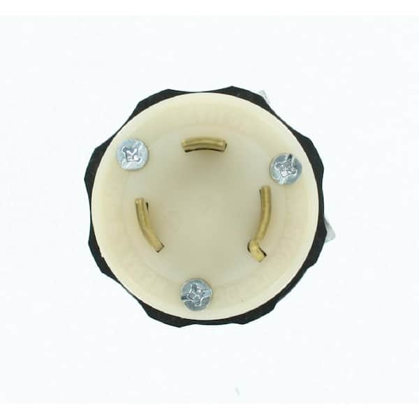 Leviton 30 Amp 600-Volt Locking Grounding Plug, Black/White C2651
