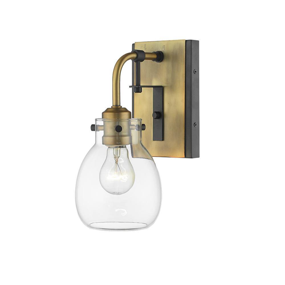 Kraken Matte Black and Olde Brass Finish Wall Sconce with Clear Glass Shade