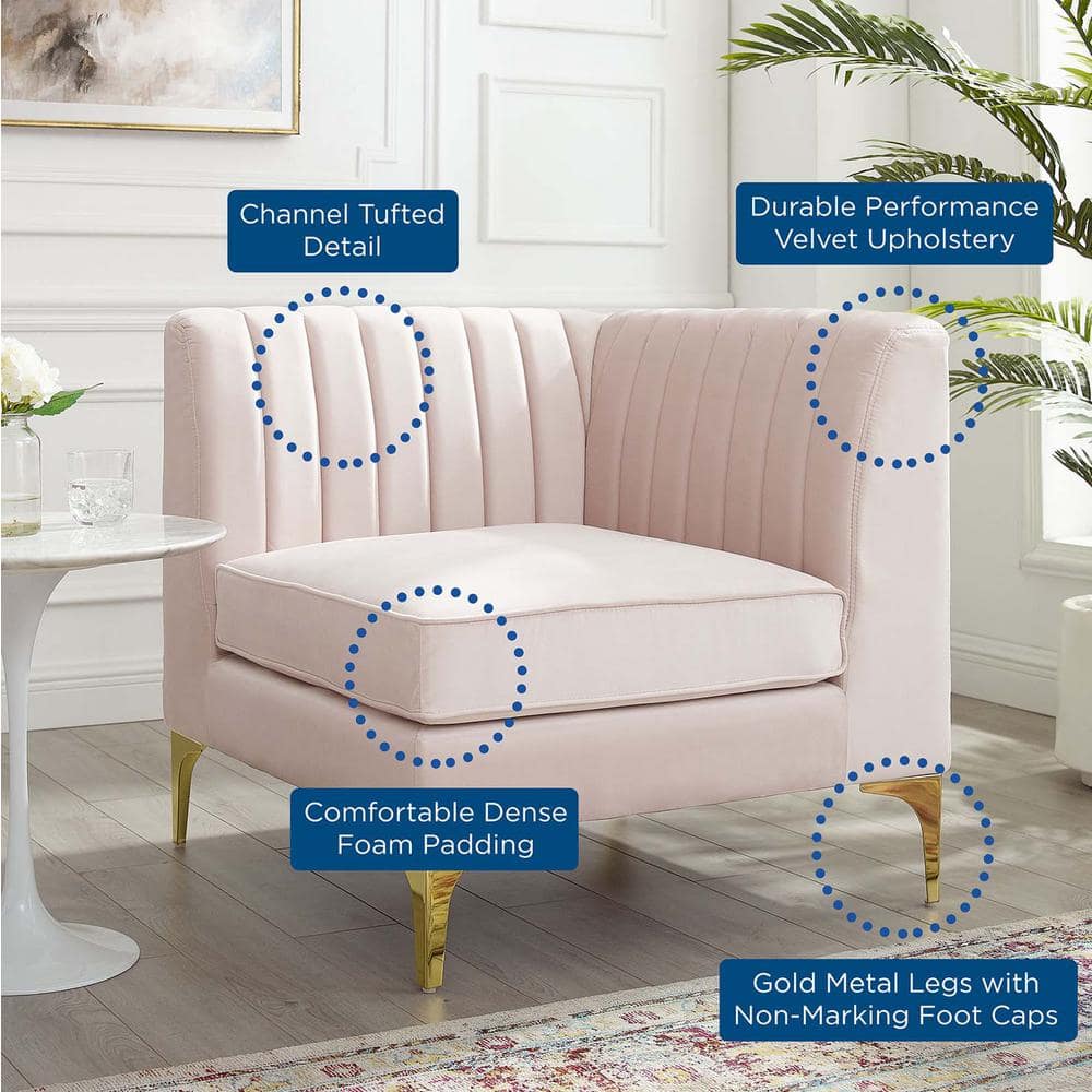 Triumph 32" Pink Velvet Channel Tufted Corner Chair