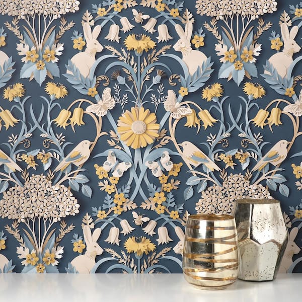 Fae Navy Woodland Paper Wallpaper Sample