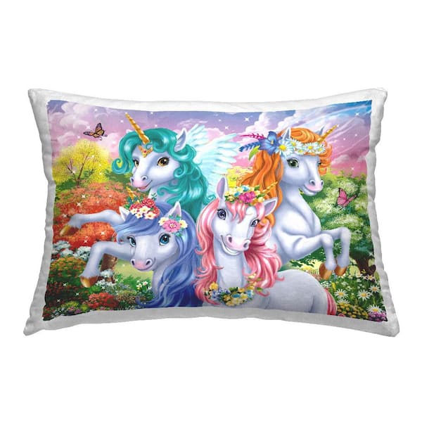 Stupell Industries Cute Unicorn Selfie Multi-Color Print Polyester 14 in. X 20in. Throw Pillow