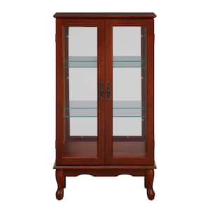 Cherry 43.5 in. Lighted Curio Accent Cabinet Display Cabinet with 3 Shelves and Mirrored Back