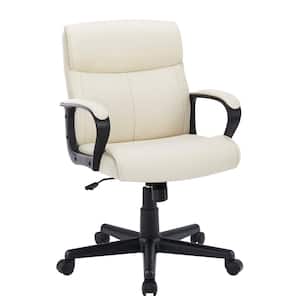 White Executive PU Leather Office Chair Ergonomic Computer Chair with Lumbar Support and Fixed Armrest