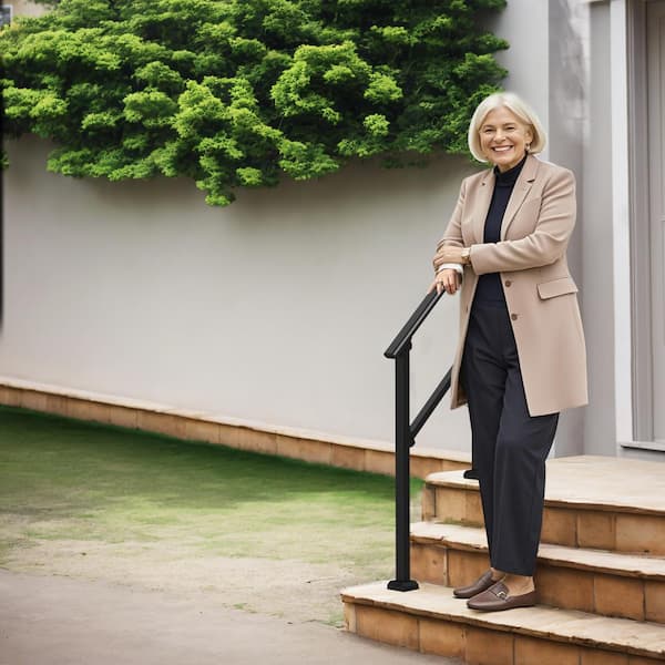 Handrails for Outdoor Steps 2-Piece 2-3 Step Stair Handrail Kit Transitional Carbon Steel Railings Black Square Tube
