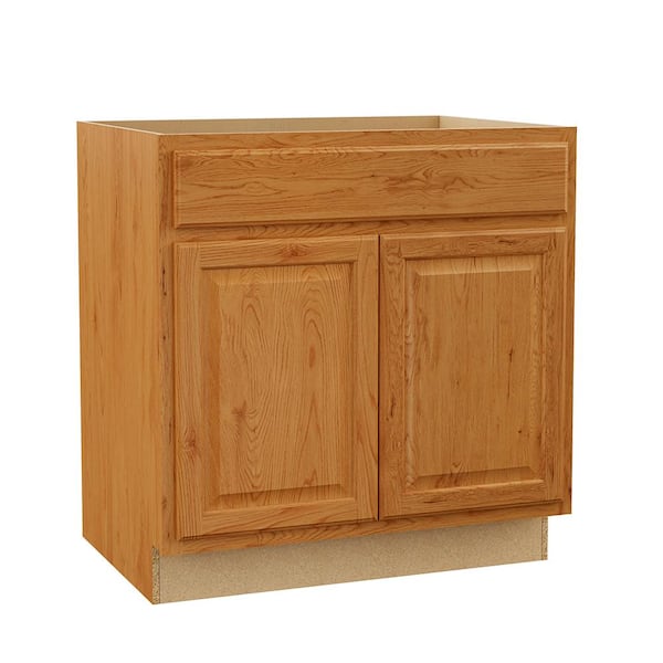 Hampton 33 in. W x 24 in. D x 34.5 in. H Assembled Sink Base Cabinet in Medium Oak