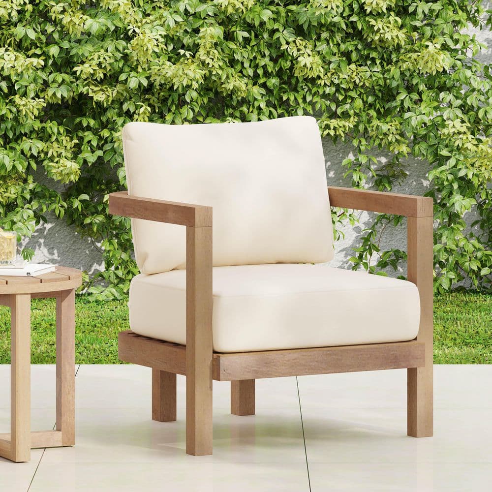 1-Piece Acacia Wood Outdoor Dining Chair, Patio Club Chair for Garden, Porc