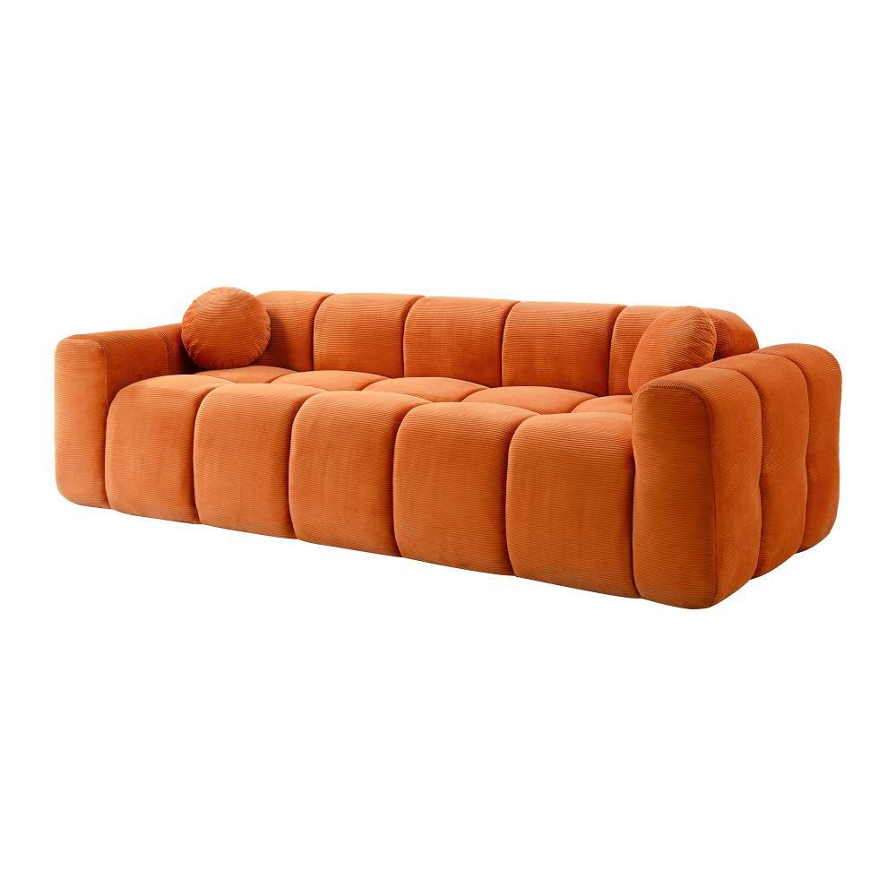 98.4 in. Armless 3-piece Corduroy Cloud Puff Sectional Sofa with Pillows in Orange durable construction
