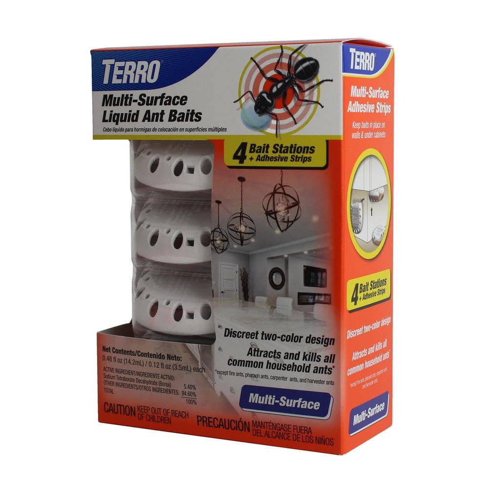 TERRO T334B Indoor Multi-Surface Liquid Ant Bait and Ant Killer - 4  Discreet Ant Bait Stations - Kills Common Household Ants