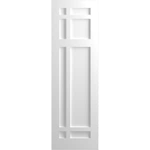 12 in. x 37 in. Flat Panel True Fit PVC San Juan Capistrano Mission Style Fixed Mount Shutters Pair in White