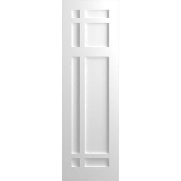 Ekena Millwork 18 in. x 29 in. Flat Panel True Fit PVC San Juan Capistrano Mission Style Fixed Mount Shutters Pair in White