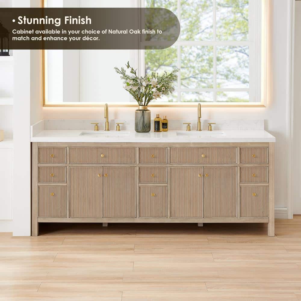 Cerrito 84" Natural Oak Double Vanity with Engineered Stone Top