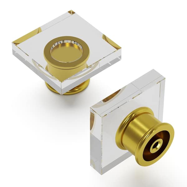 HICKORY HARDWARE Crystal Palace Collection 1-3/8 in. Crysacrylic with Brushed Golden Brass Finish Modern Zinc Cabinet Knob (1 Pack)