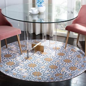 Chelsea Ivory/Blue 4 ft. x 4 ft. Round Floral Circles Border Area Rug