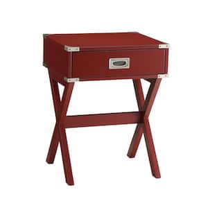 16 in. W Red Square Wood End Table/Nightstand with Storage Drawer, Metal Corner Strapping and Flush Mount Drawer Pull