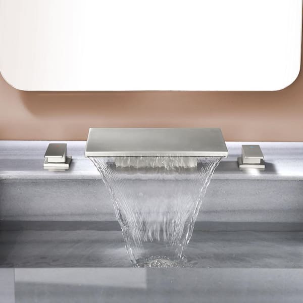 2-Handle Deck-Mount Waterfall Roman Tub Faucet in Brushed Nickel