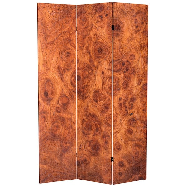 RED LANTERN Burl Wood Pattern 6 ft. Printed 3-Panel Room Divider