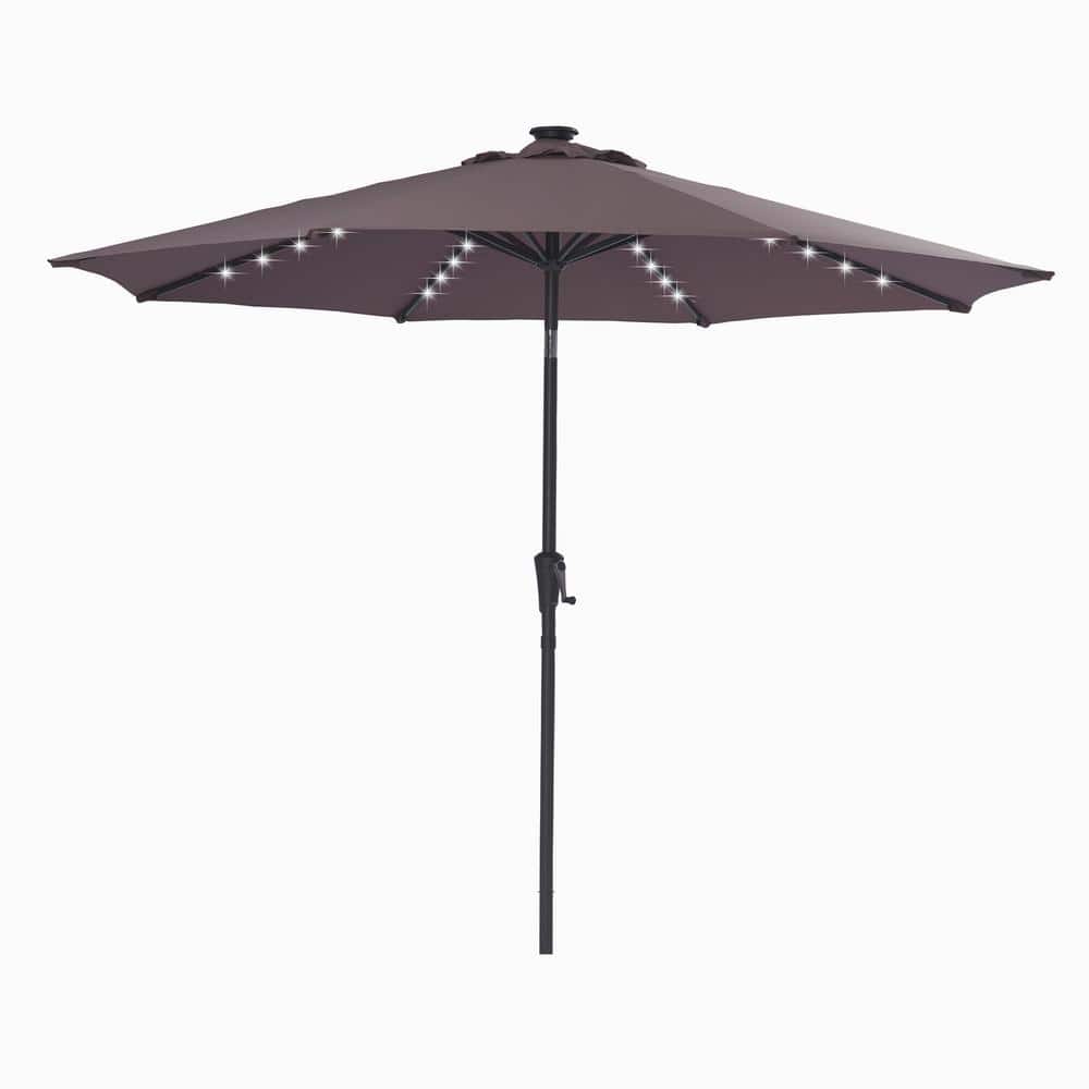 9 ft. Patio Market Brown Umbrella Solar Powered LED Lighted With Tilt And C