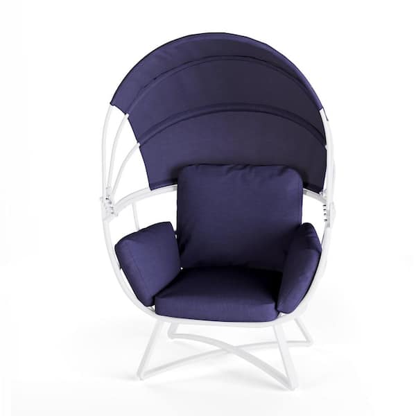 Pellebant White Rocking Aluminum Outdoor Egg Lounge Chair with Navy Blue  Cushion and Folding Canopy PB-DC018WNN - The Home Depot