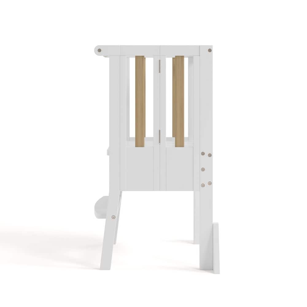 White and Driftwood Foldable Wooden Toddler Step Stool