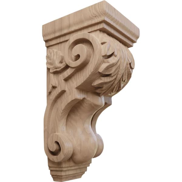 Ekena Millwork 5 in. x 4-1/2 in. x 10 in. Unfinished Wood Mahogany Medium Traditional Acanthus Corbel