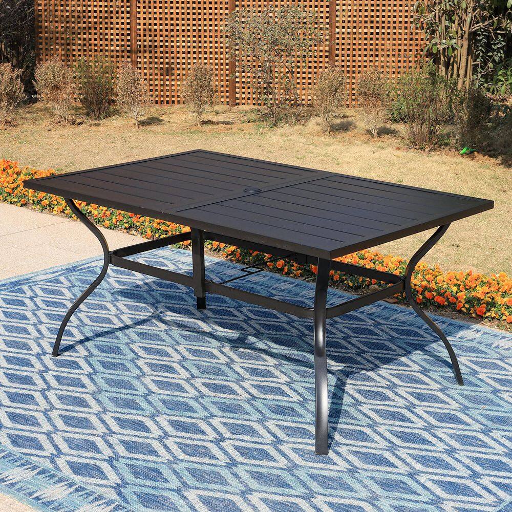 PHI VILLA Black Rectangle Straight-Leg Metal Patio Outdoor Dining