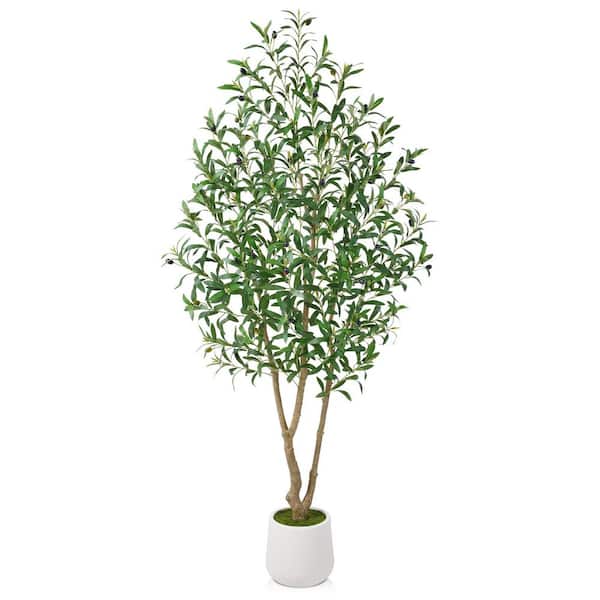 6 ft. Artificial Olive Tree with White Planter, Faux Olive Silk Tree for Indoor Outdoor Home Decor and Housewarming Gift