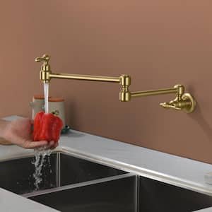 Wall Mount Kitchen Faucet Pot Filler Faucet Double-Handle in Brushed Gold