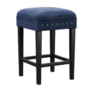 Cassidy 16 in. Blue Backless Wood 26.25 in. Bar Stool with Polyester Seat 1 Set of Included